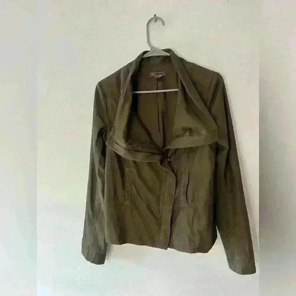 VINCE Scuba Asymmetrical Lambskin Leather green khaki suede Jacket Size large - Picture 16 of 16
